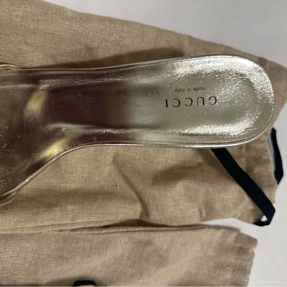 Gucci champagne gold mule heels! Size 38.5. Slightly worn. Crystal embellished! - Picture 6 of 7